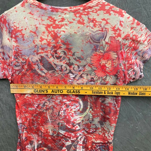 Go Jeans Shirt Floral Burnout Shirt Womens Medium Red Dragon Los Angeles Y2k 90s - Picture 9 of 11